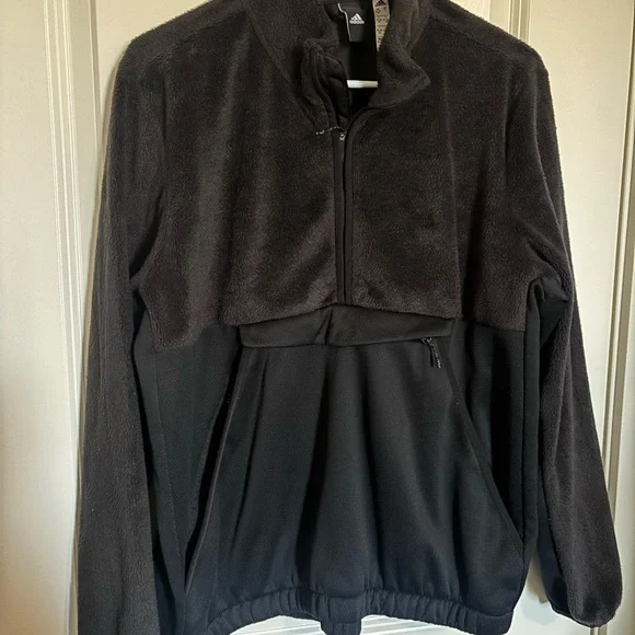 Adidas Team Issue Half Zip Black Fleece Jacket size XL women’s - Picture 1 of 5